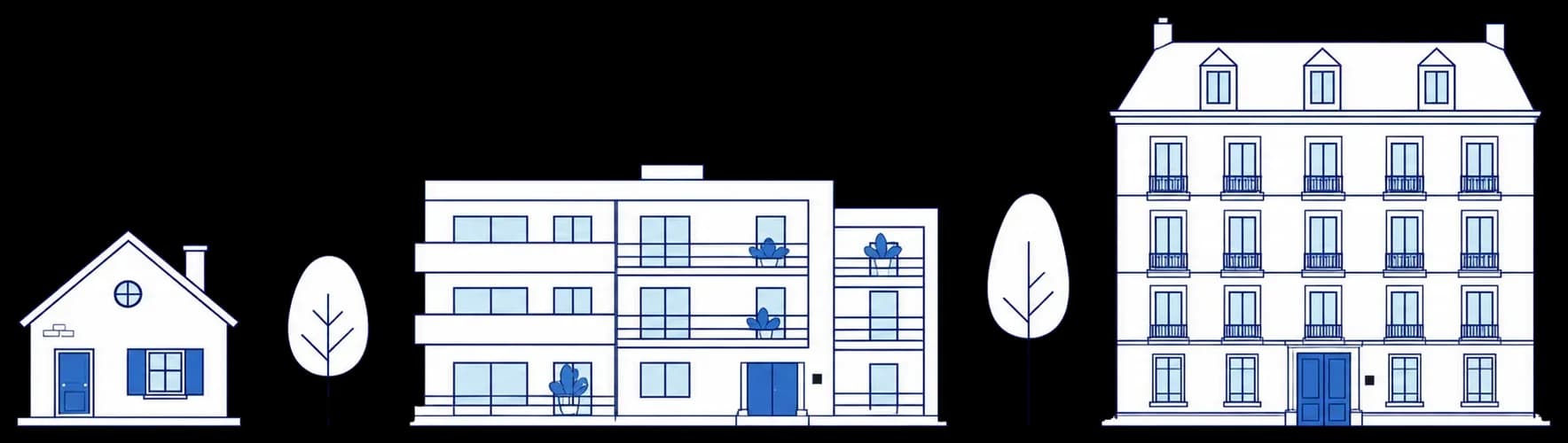 Illustration de maisons et immeubles français pour le diagnostic immobilier France DPE