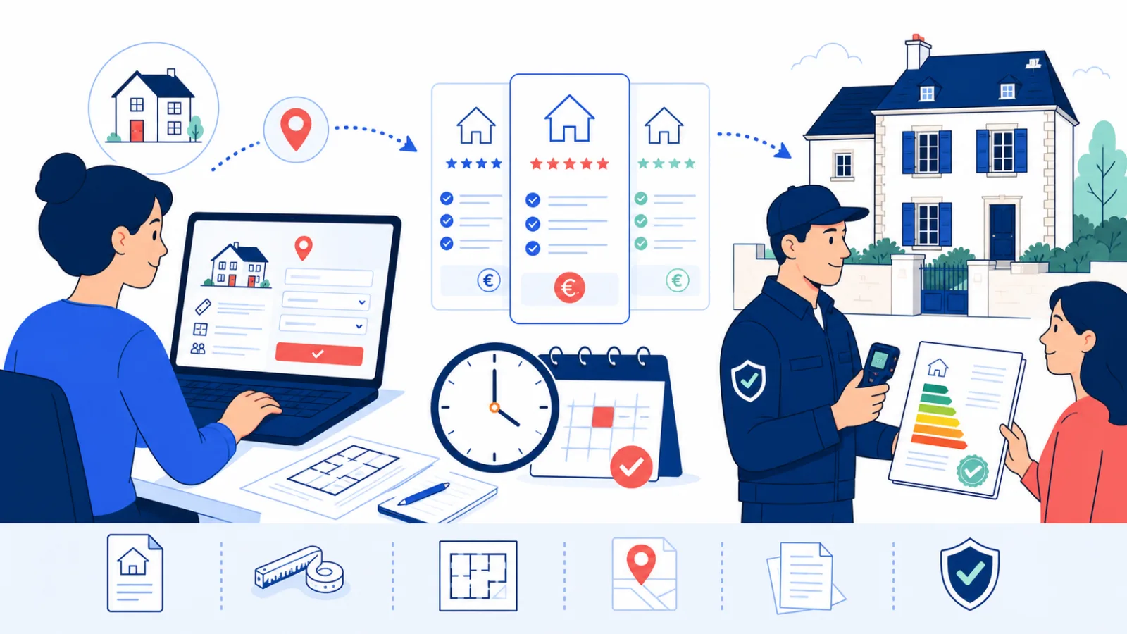 Étapes d’un devis DPE en ligne : informations du logement, tarif, rendez-vous et rapport énergétique certifié