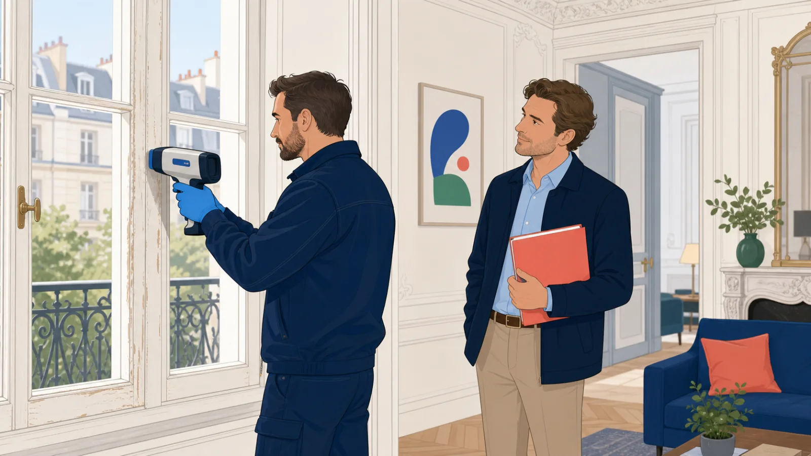 Diagnostiqueur certifié mesurant le plomb des peintures avant la location d’un logement ancien