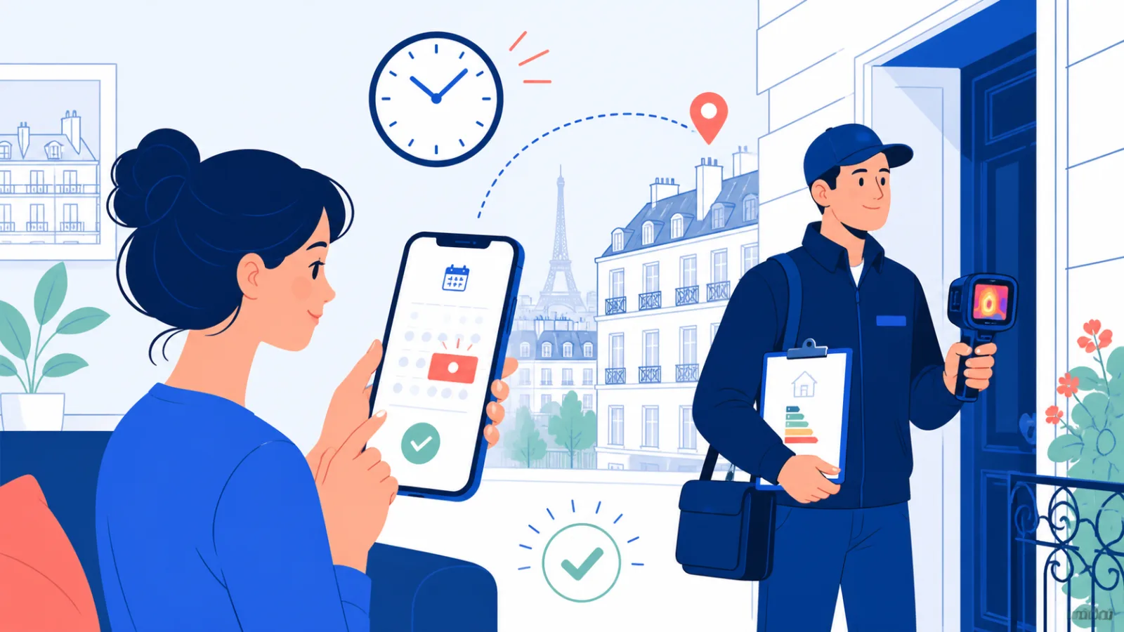 Prise de rendez-vous DPE rapide en ligne avec diagnostiqueur certifié France DPE pour vente ou location en 24 à 48 heures