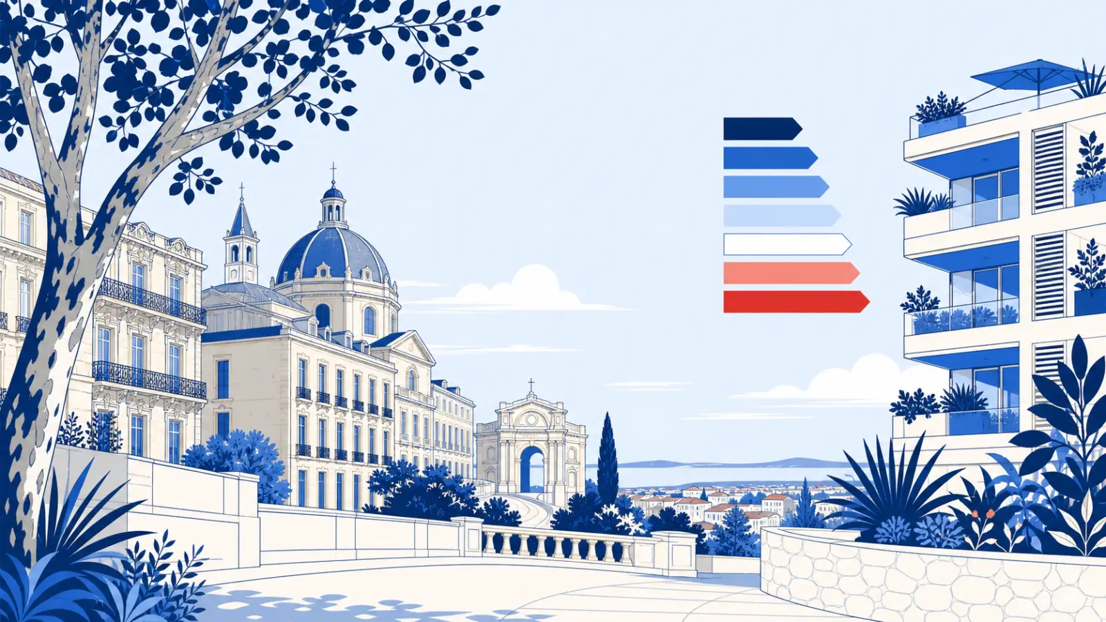 Illustration du parc immobilier à Montpellier pour un diagnostic de performance énergétique local