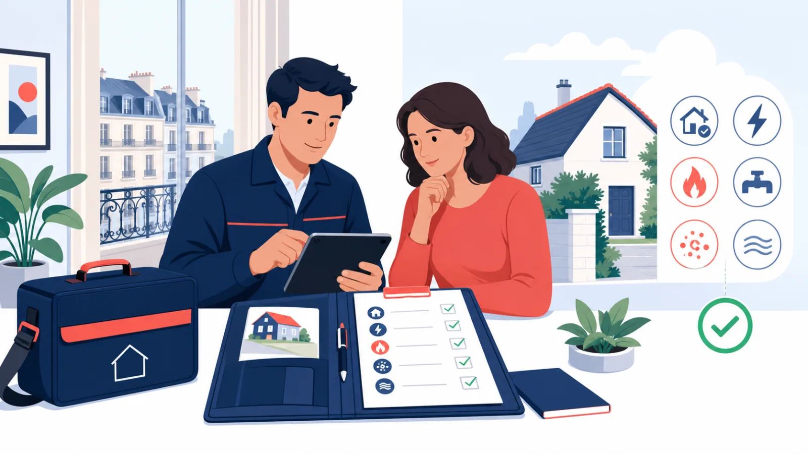 Propriétaire préparant un pack de diagnostics immobiliers pour une vente ou une location avec un diagnostiqueur certifié
