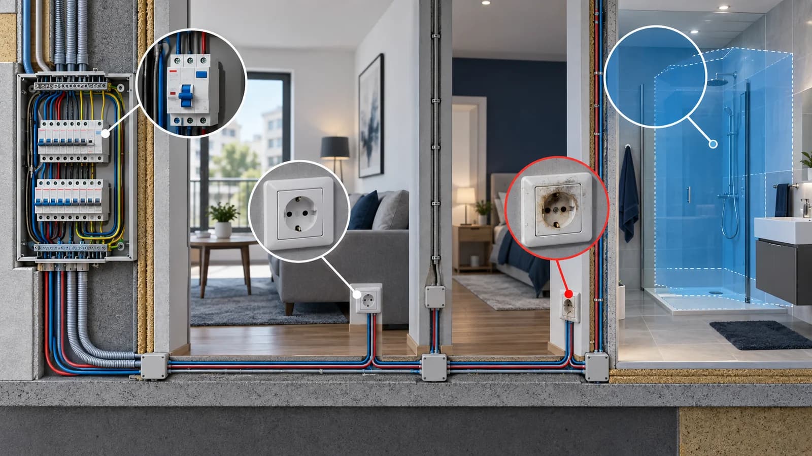 Vue pédagogique des points de contrôle et anomalies possibles d’une installation électrique résidentielle