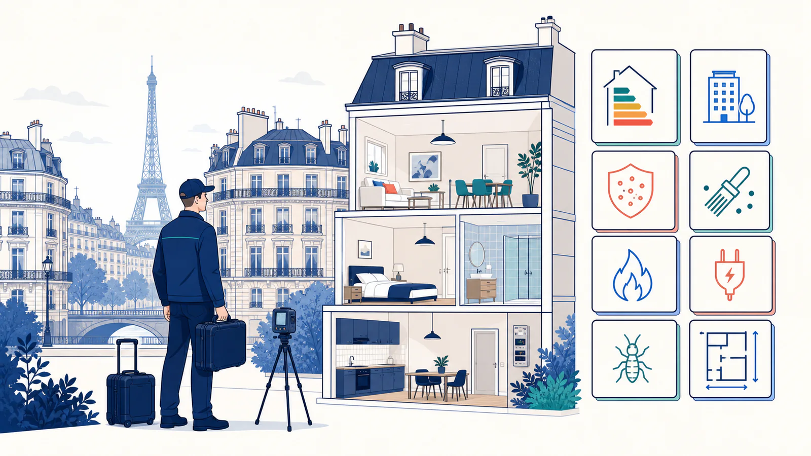 Pack de diagnostics immobiliers réalisé dans un appartement parisien avant sa vente
