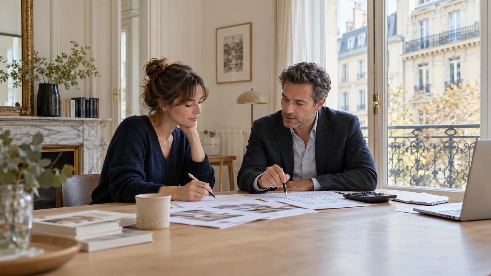Illustration d’un échange sur le budget de rénovation avant une offre immobilière