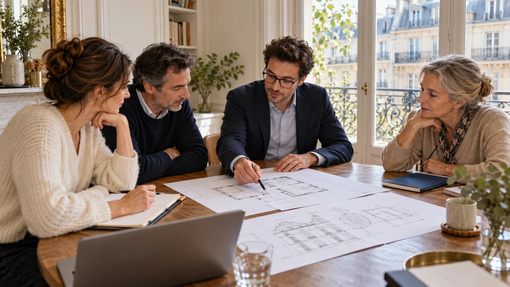 Illustration de copropriétaires préparant leurs questions sur les études de l’immeuble