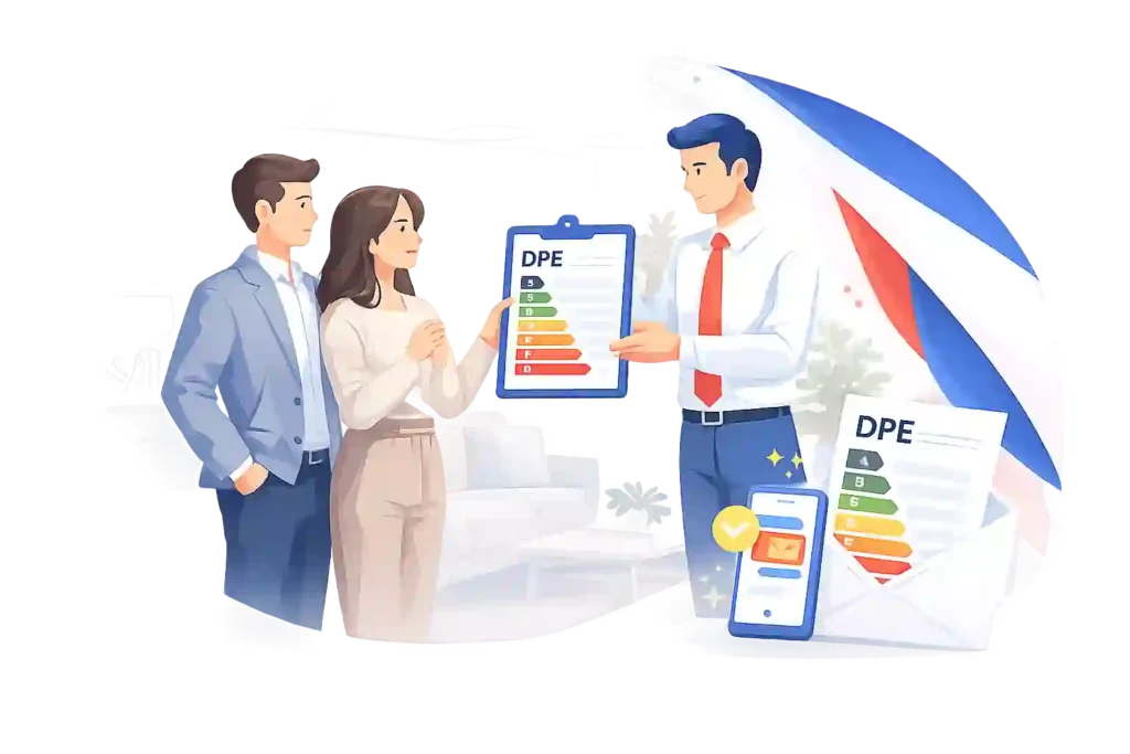 Réception d’un rapport DPE par des clients après un diagnostic immobilier en France