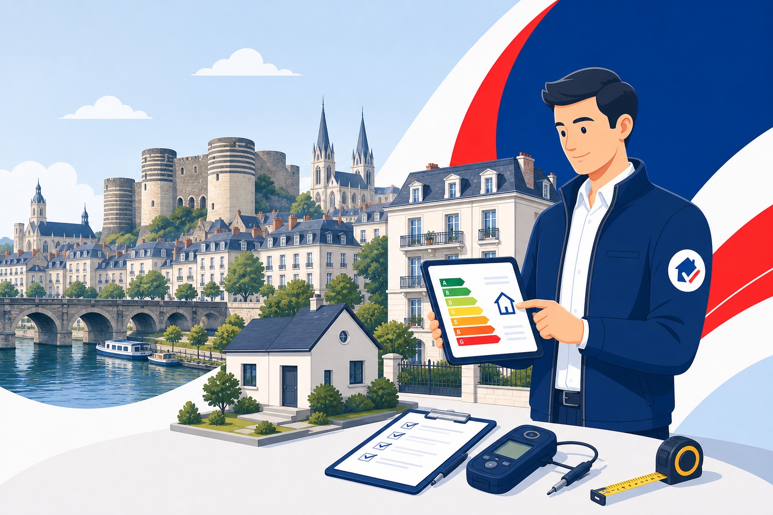 Diagnostic immobilier Angers DPE FranceDPE illustration diagnostiqueur certifié Maine-et-Loire